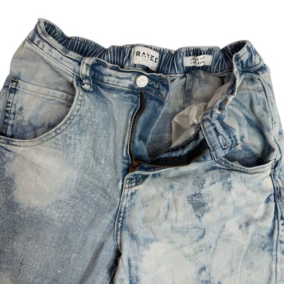 Frayed Women's 26 x 24 Blue High Rise Cropped Barrel Colorblock Jeans MSRP $89 - Picture 11 of 11